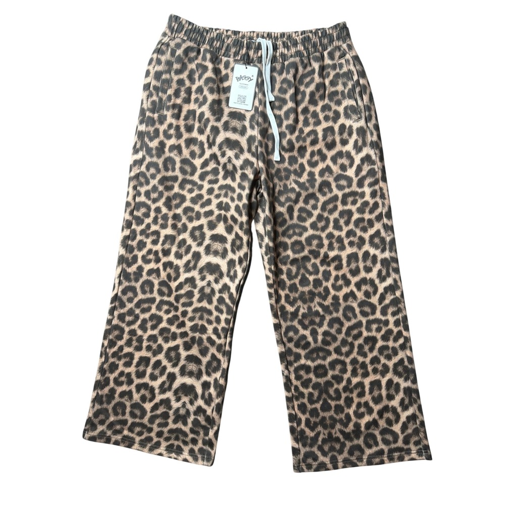 Baggy Clothing Sweatpants Womens L Leopard Print Brown Wide Leg NEW